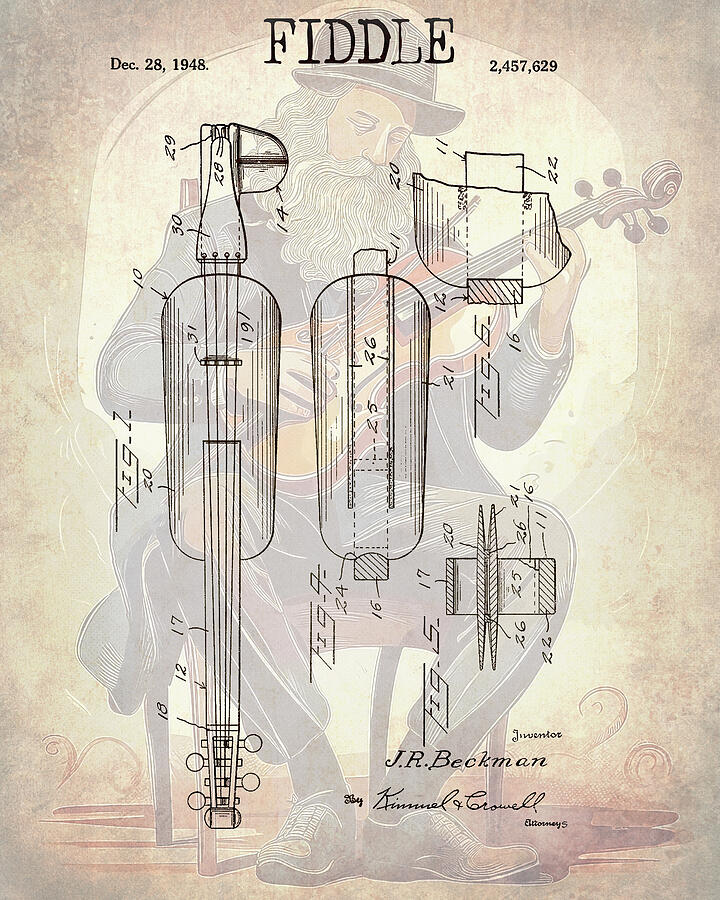 1948 Fiddle Patent Mixed Media by Dan Sproul 1948 Fiddle Patent Mixed Media by Dan Sproul