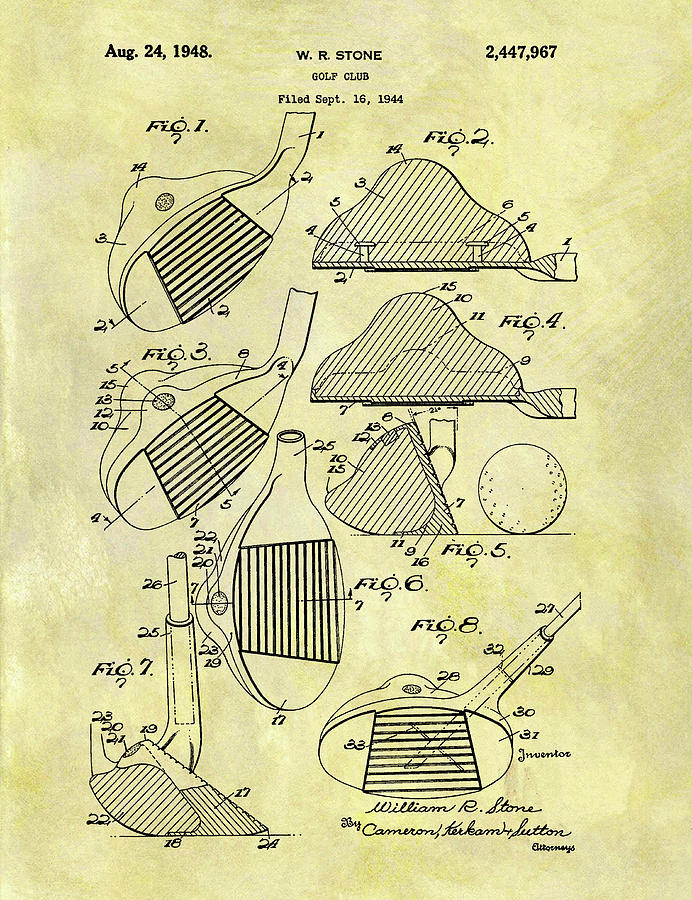 Golf Club Head Drawing - 1948 Golf Club Patent by Dan Sproul