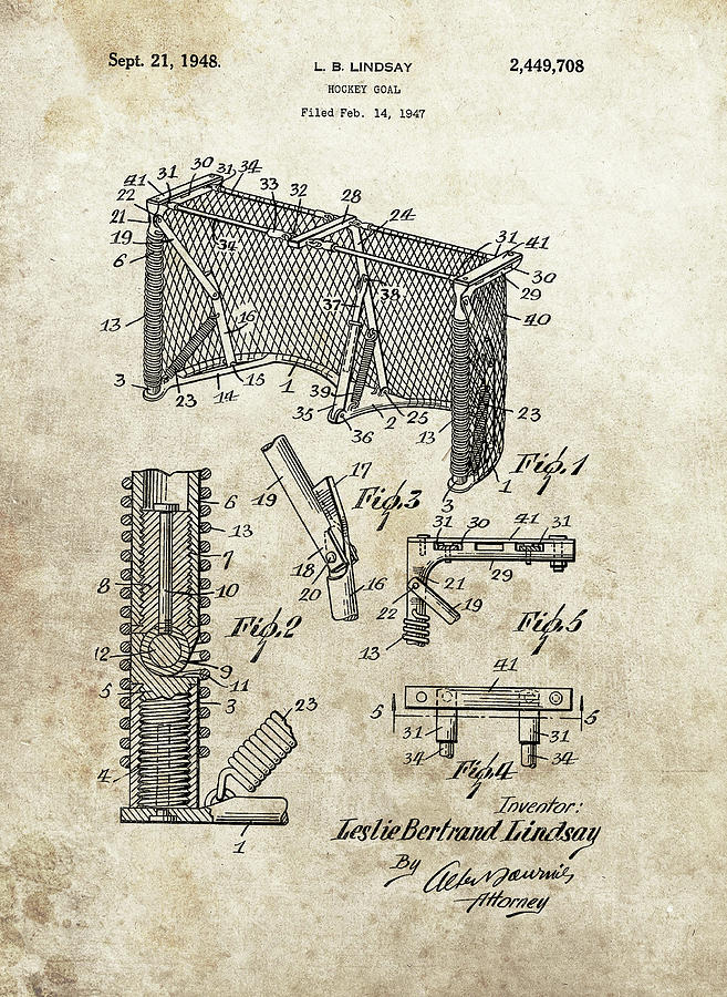 1948 Hockey Goal Patent Drawing by Dan Sproul