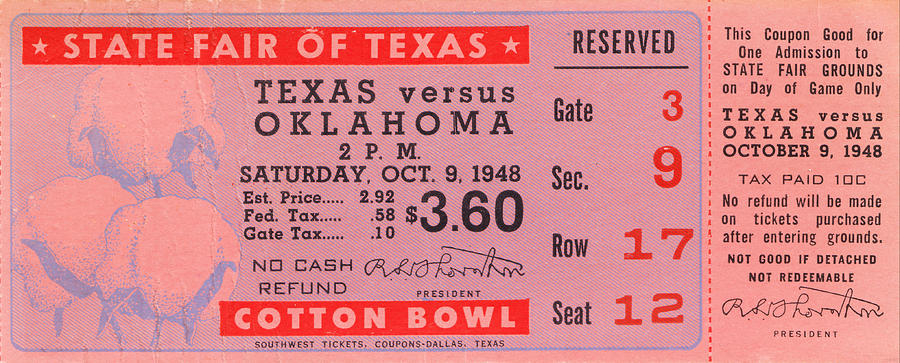 1948 Texas vs. Oklahoma Mixed Media by Row One Brand