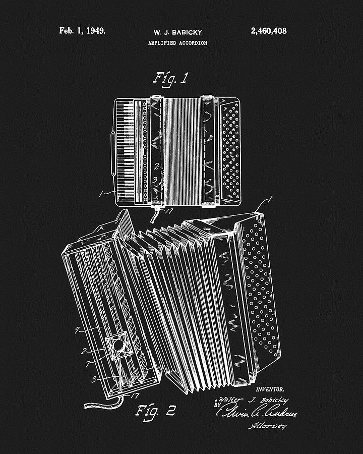 1949 Accordion Patent Drawing by Dan Sproul