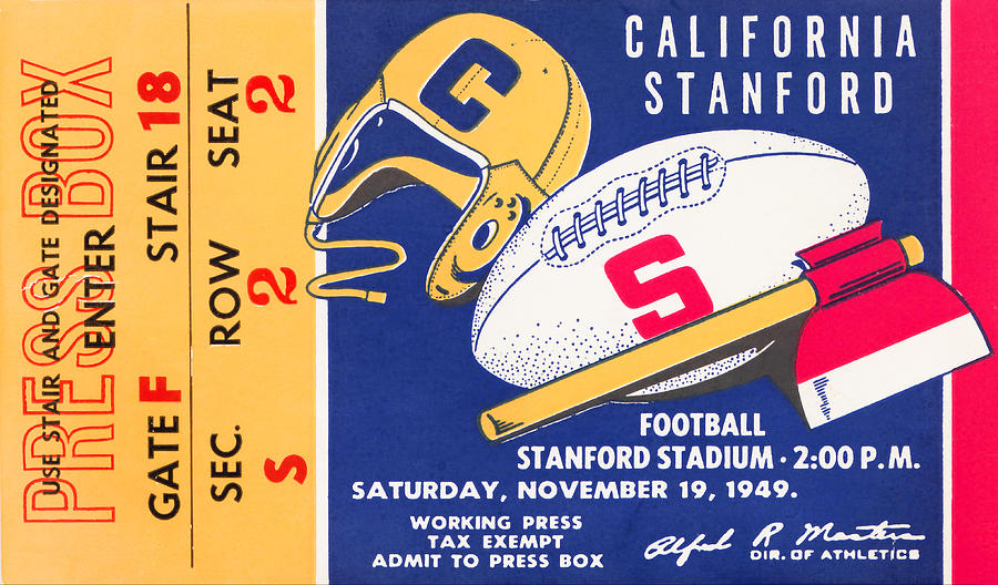 1949 Cal vs. Stanford Ticket Wall Art Mixed Media by Row One Brand