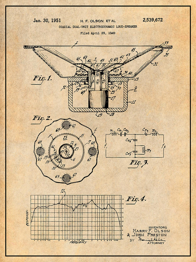 1949 Coaxial Dual-unit Electrodynamic Loud-speaker Patent Print Antique 