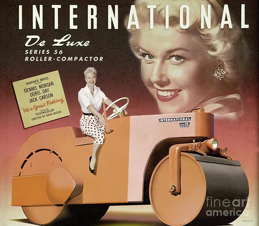 1949 Doris Day and International Roller Compactor advertisement Mixed Media by Retrographs