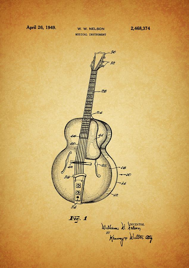Guitar Drawing - 1949 Guitar Patent by Dan Sproul