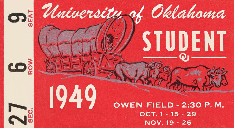 Horse Mixed Media - 1949 Oklahoma Sooners Football Ticket Art by Row One Brand