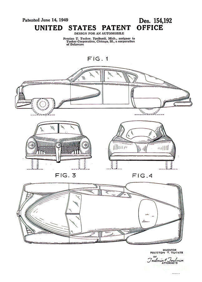 1949 Tucker blueprint U.S. Patent Office Drawing by Tucker