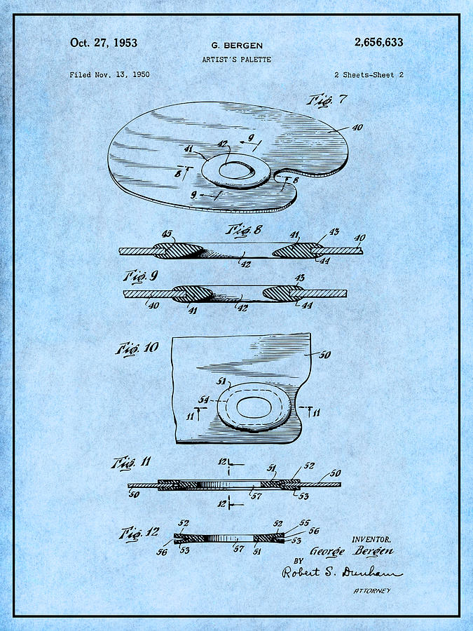 1950 Artist Palette Light Blue Patent Print Drawing by Greg Edwards