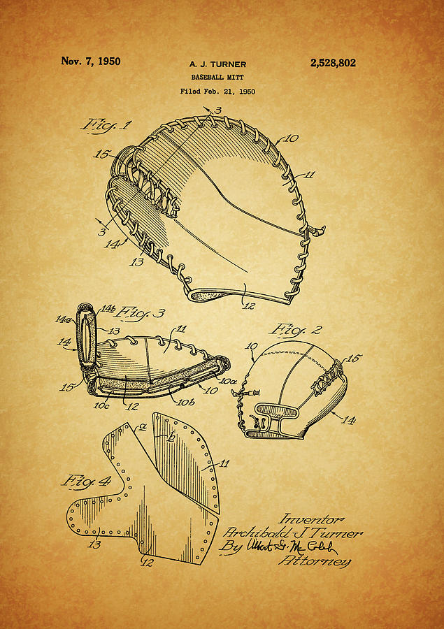1950 Baseball Mitt Patent Drawing by Dan Sproul