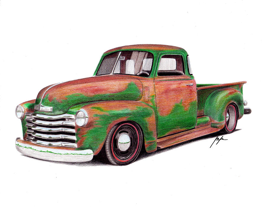 1950 Chevy 3100 Drawing by Jason Bylsma