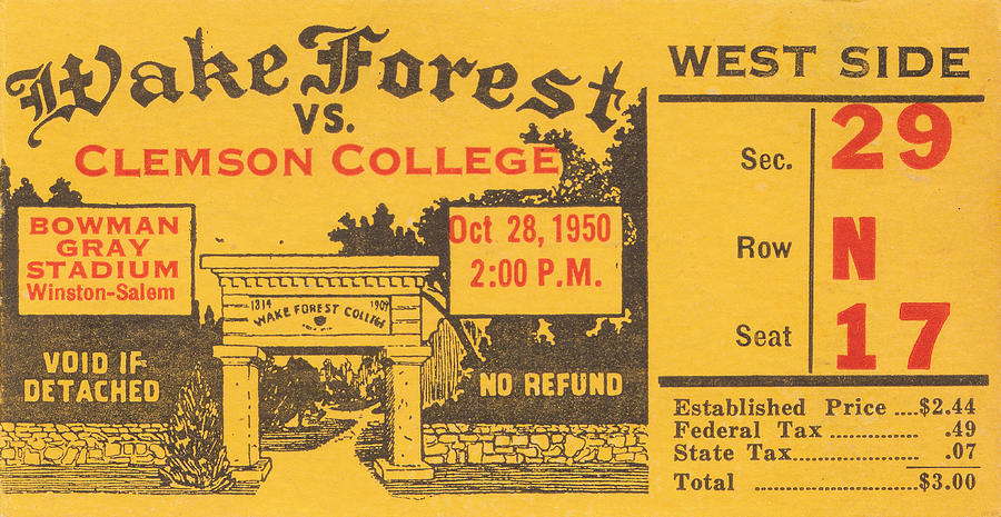 1950 Clemson vs. Wake Forest Mixed Media by Row One Brand