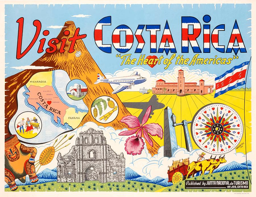 San Jose Digital Art - 1950 Costa Rica Heart Of The Americas Travel Poster by Retro Graphics