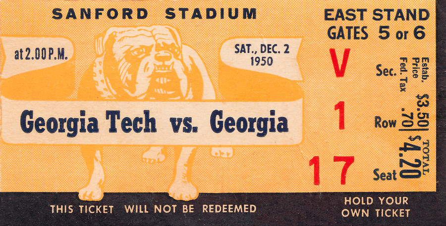 1950 Georgia Tech vs. Georgia Football Ticket Art Mixed Media by Row One Brand