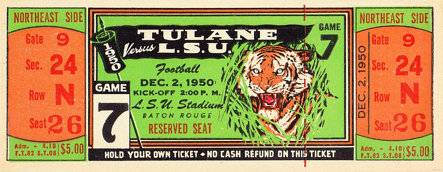 1950 LSU vs. Tulane Mixed Media by Row One Brand