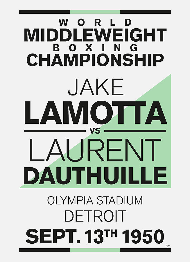 1950 MY LaMotta vs Dauthuille Typography Boxing Poster Digital Art by Chungkong Art