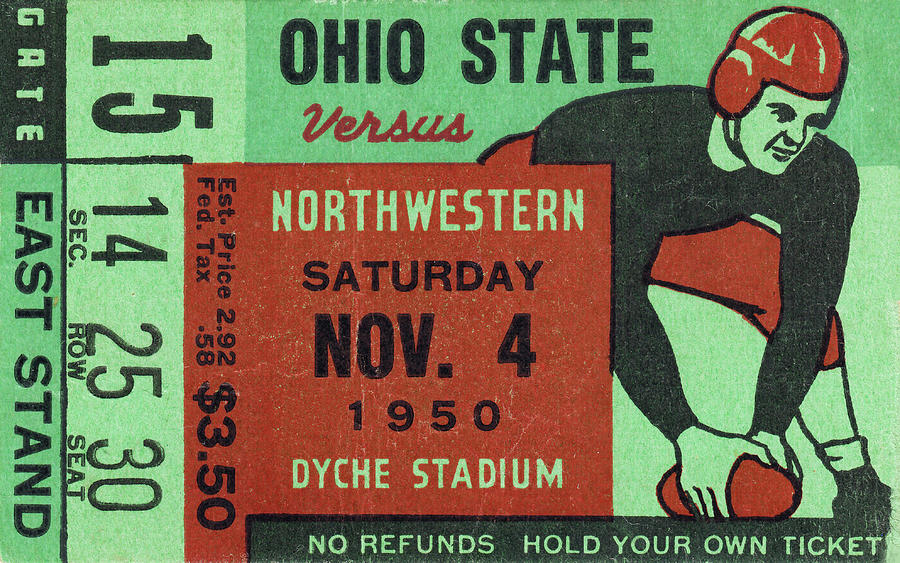 1950 Ohio State vs. Northwestern Football Ticket Stub Art Mixed Media by Row One Brand