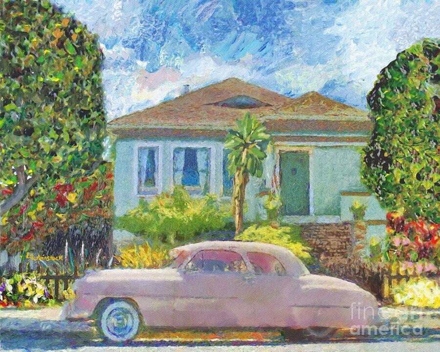 1950 Pink Dodge Wayfarer  Painting by Linda Weinstock
