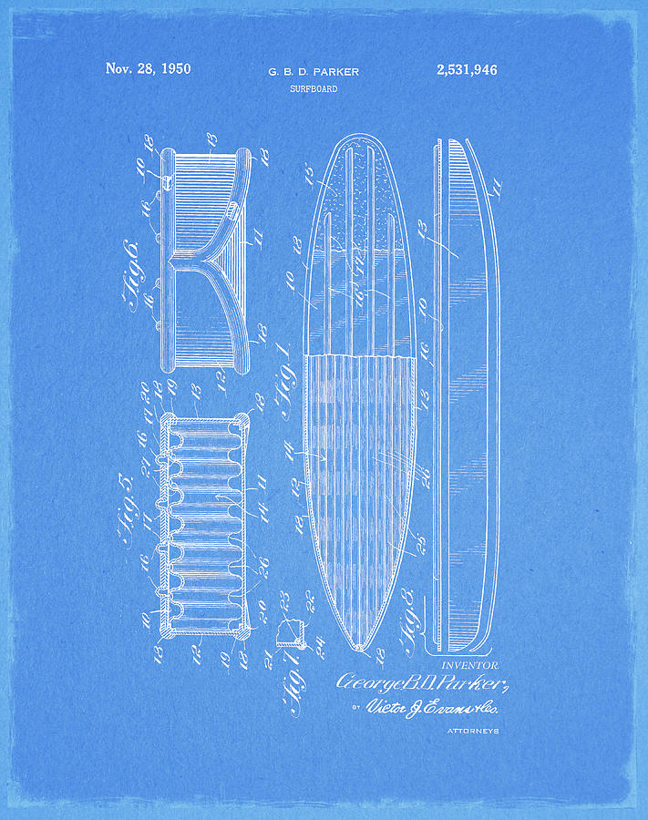 Beach Drawing - 1950 Surfboard Patent by Dan Sproul