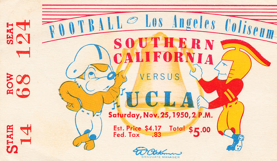 1950 USC vs. UCLA Ticket Stub Art Mixed Media by Row One Brand