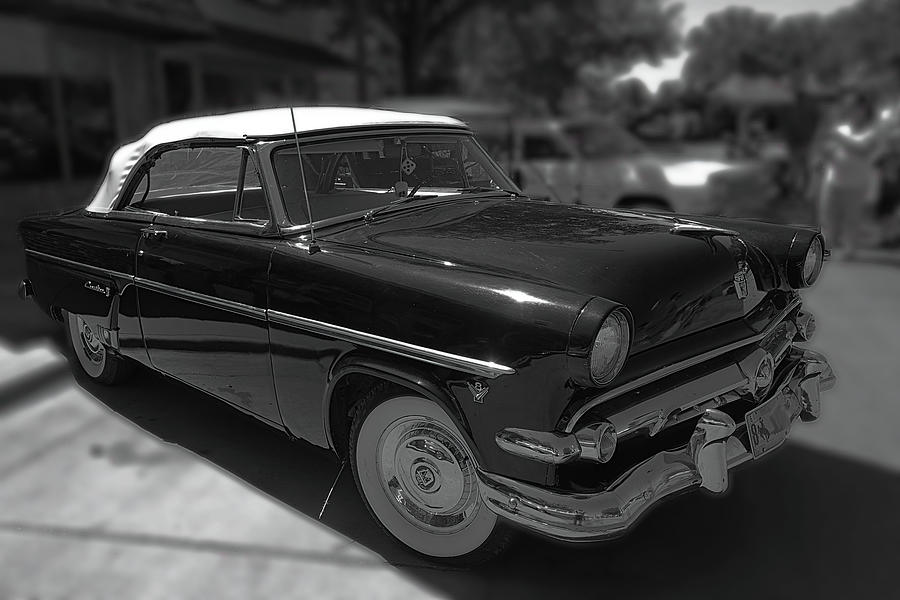 1950a Ford Crestline Convertible BW  Photograph by Cathy Anderson