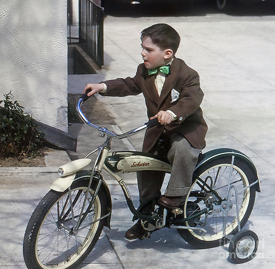 1950s Boy With Bicycle Training Wheels Photograph by Retrographs