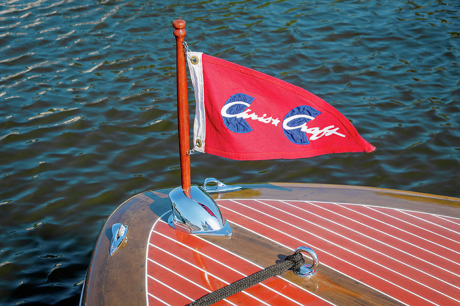 1950s Chris-craft Mahogany Runabout And Bow Flag Photograph