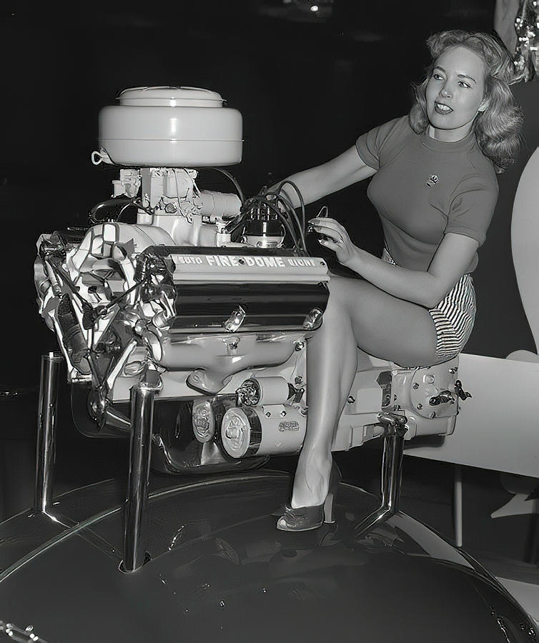 Vintage Photograph - 1950s Chrysler Hemi with model by Retrographs