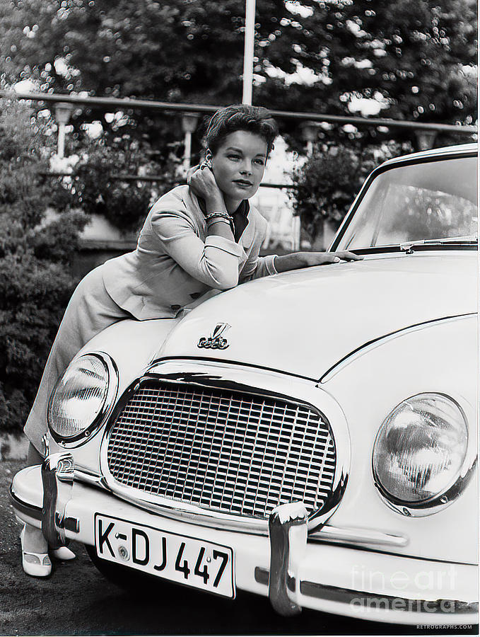 Actress Romy Schneider with 1957 DKW Photograph by Retrographs