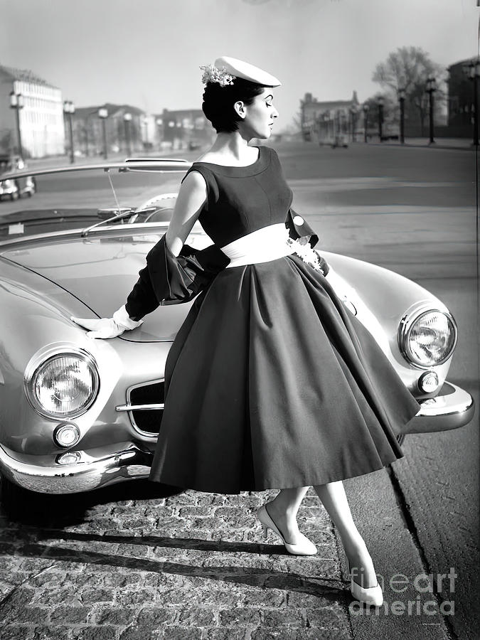 Anne Gunning with 1958 Mercedes Benz 190SL Photograph by Retrographs