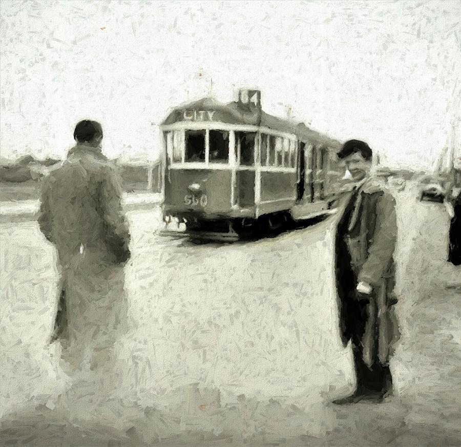 Transportation Mixed Media - 1950s Melbourne Tram 64 East Brighton to Melbourne University by Joan Stratton