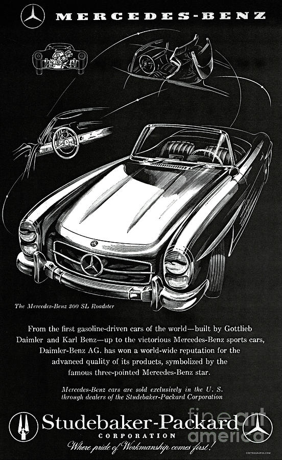 1950s Mercedes Benz 300SL Studebaker Packard advertisement Mixed Media by Retrographs