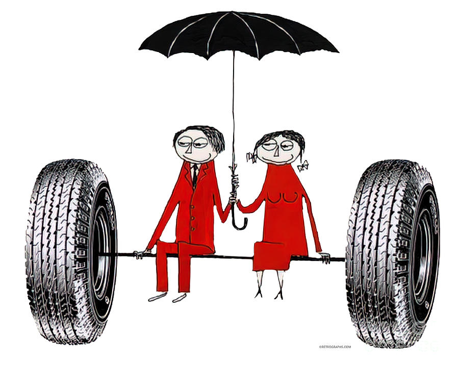 1950s Pirelli couple and umbrella Mixed Media by Retrographs