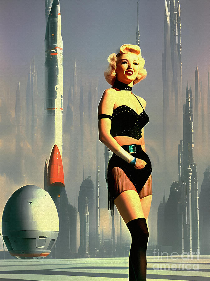 S Retro Futurism Retro Space Art Betty Grable Painting By Lola Lee Fine Art America