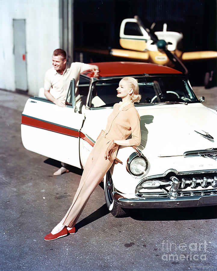 1950s Scene with Couple and Vintage Car Photograph by Retrographs