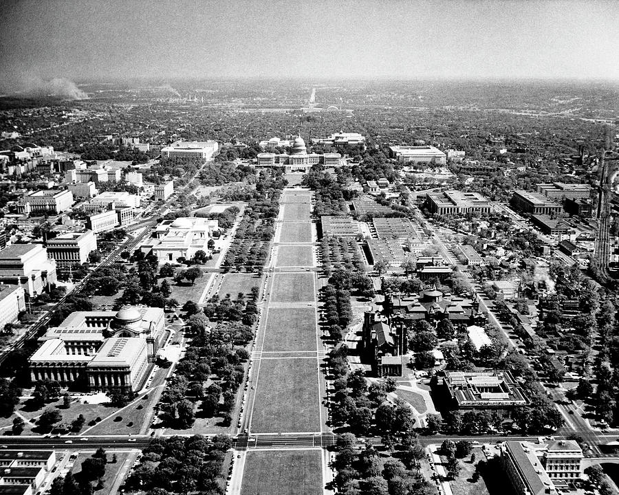 1950s view of the National Mall looking east towards the Capitol Building from top of the Washington Photograph by Panoramic Images