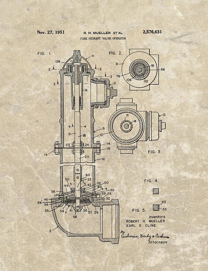 1951 Fire Hydrant Patent Drawing by Dan Sproul - Pixels