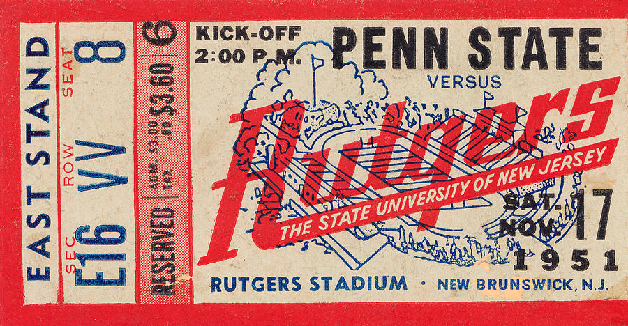 1951 Penn State vs. Rutgers Mixed Media by Row One Brand
