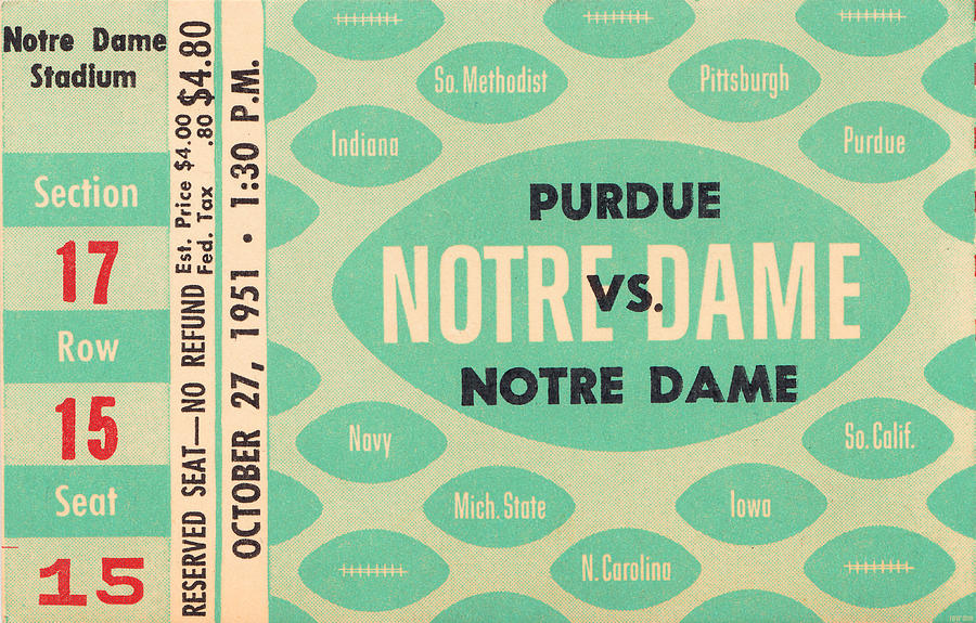 1951 Purdue vs. Notre Dame Mixed Media by Row One Brand