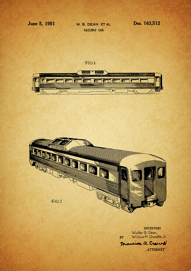 Train Drawing - 1951 Railway Car Patent by Dan Sproul