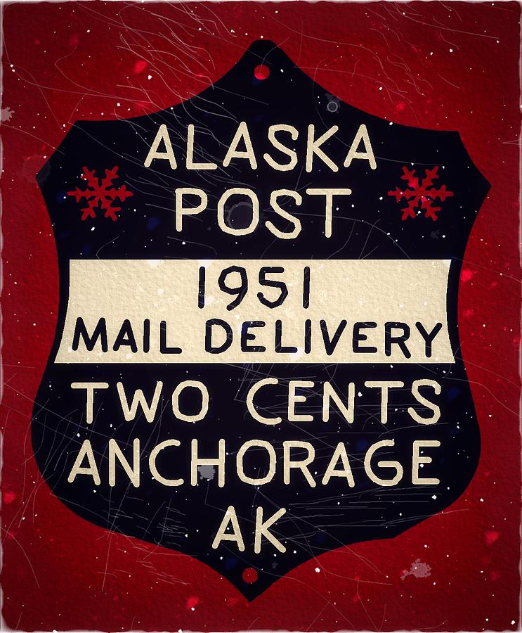 1951 Union PO - Anchorage Alaska - 2cts. Local Mail Delivery - Bear Claw Red - Mail Art Post Digital Art by Fred Larucci
