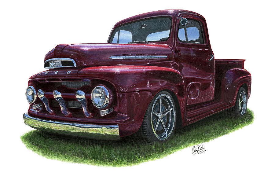 1952 Ford F1 Pickup Drawing by The Cartist - Clive Botha