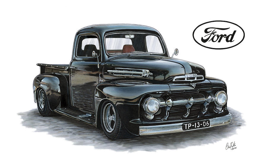 1952 Ford F1 Pickup Truck Drawing by The Cartist - Clive Botha