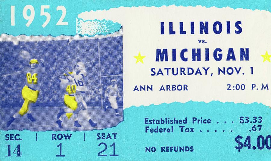 1952 Michigan vs. Illinois Football Ticket Stub Art Mixed Media by Row One Brand