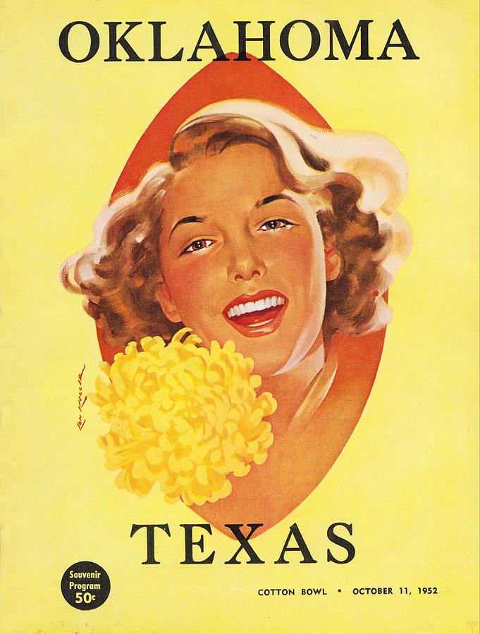 1952 Oklahoma vs. Texas Football Program Cover Art Mixed Media by Row One Brand