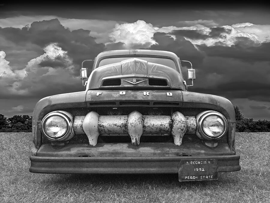 1952 Rusty Ford F-1 Black and White Photograph by Gill Billington