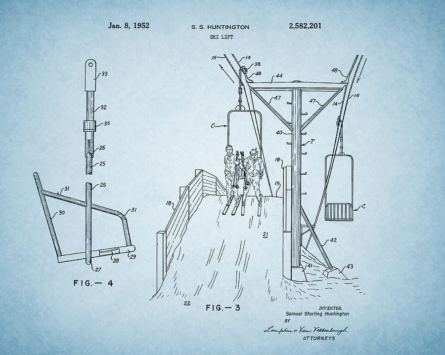 1952 Ski Lift Patent Drawing by Dan Sproul