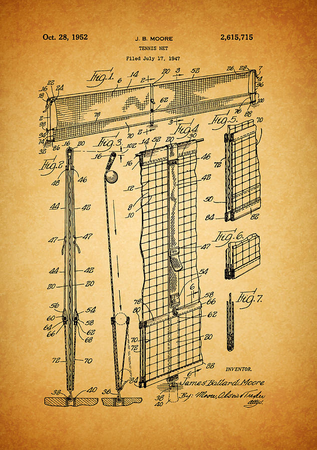 1952 Tennis Net Patent Drawing by Dan Sproul