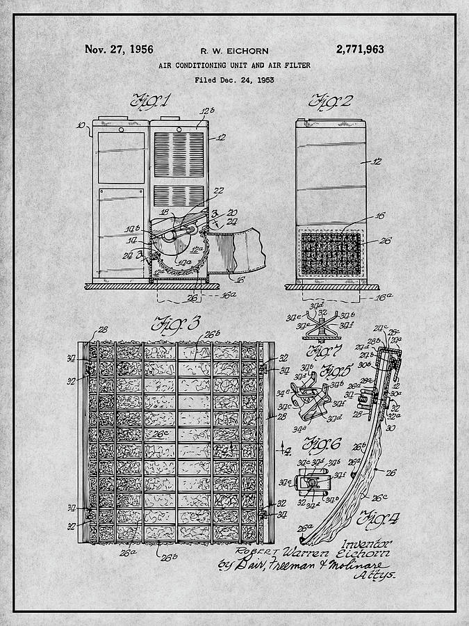 1953 Air Conditioning Unit and Air Filter Patent Print Gray Drawing by ...