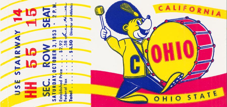 1953 Cal Bears vs. Ohio State Buckeyes Football Ticket Art Mixed Media by Row One Brand