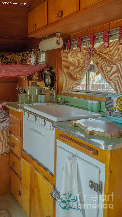 1953 Empire travel trailer kitchen Photograph by PROMedias US